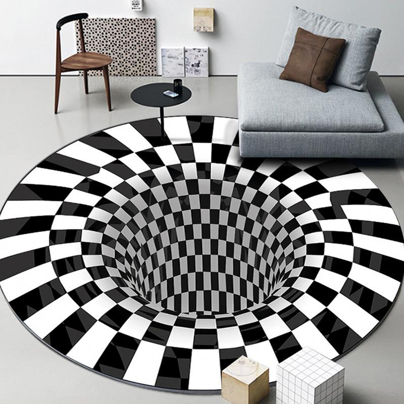 3D Vortex Optical Illusion Rugs Trap Area Carpet Anti-Slip Round Mats Large Carpets for Living Room Sofa Swirl Washable Carpet