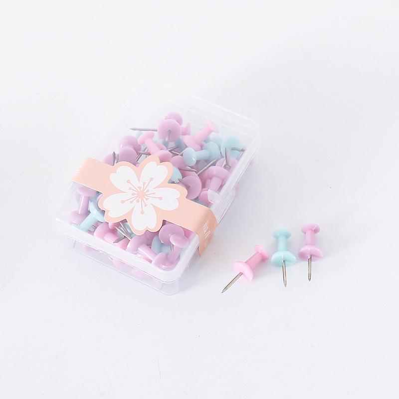 100pc Color earth nail I-nail photo wall cork round plastic small thumbtack metal nail box латунный