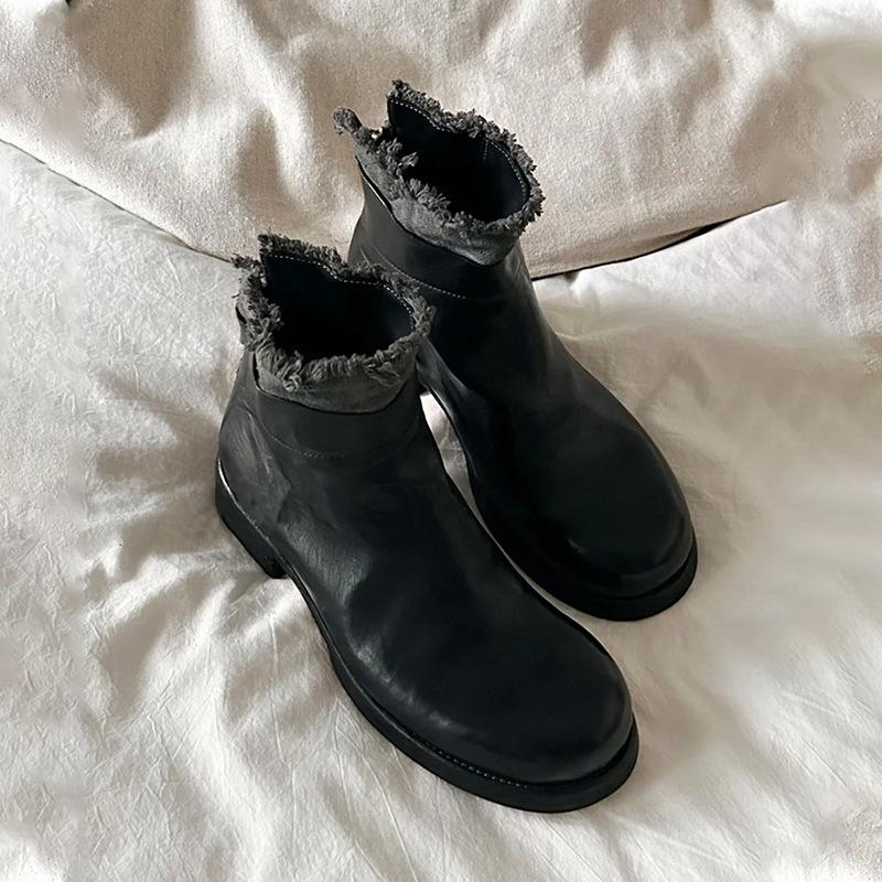 

Cowhide version~ retro and old washed horse leather splicing Martin boots 2025 autumn and winter new British style versatile short boots 35