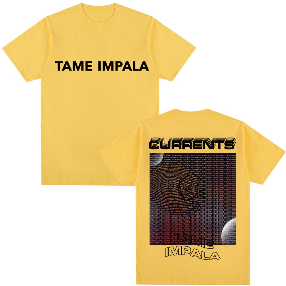Vintage Tame Impala Currents Grafik T-Shirt Herren Damen Trendy Hip Hop Vintage Kurzarm Lässige Übergroße Baumwoll-T-Shirts Männlich