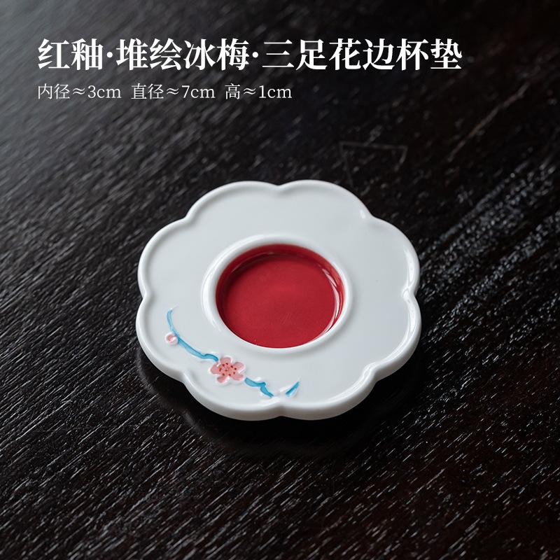 

2pc/lot Hand Painted Plum Blossom Tripodia Coasters Zen Cup Mat For Coffee Cups Saucer Anti-scald Placemats Teacup Base Teaware