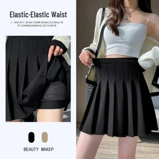 

Plus Size Japanese High-Waisted Slimming Pleated Mini Skirt M чорний