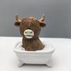 Estatueta Vaca das Terras Altas Fofa Estátua Vaca das Terras Altas Resina Banho/Leia Decoração Gado Escocês para Casa Cozinha Decoração de Mesa Bandeja de Andares