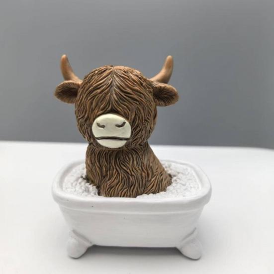 Estatueta Vaca das Terras Altas Fofa Estátua Vaca das Terras Altas Resina Banho/Leia Decoração Gado Escocês para Casa Cozinha Decoração de Mesa Bandeja de Andares