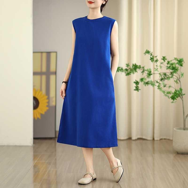 Sleeveless Dress Summer Women's Back Buckle Linen Stand-up Collar Literary Retro Dress Loose Temperament Thin A-shaped Skirt