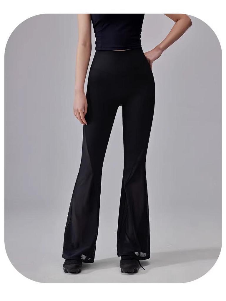 High-Waisted Breathable Yoga Pants with Mesh Stitching and Hip-Lift Design - Micro Flare Running and Training Leggings