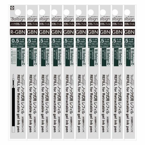 Sakura Crepas Ballpoint Pen Refills for Ball Sign iD 0.5mm Forest Black 10 Pieces R-GBN05#30(10)