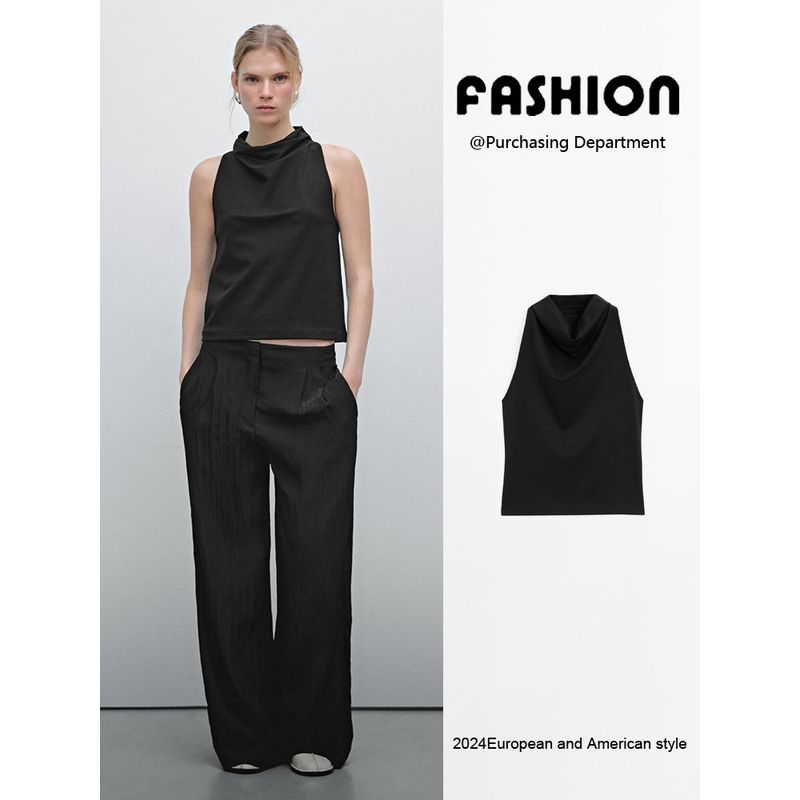 Za2025 Summer New Women Clothes Elegant Commuter Draped Collar Sleeveless Shirts Top 06892110 800