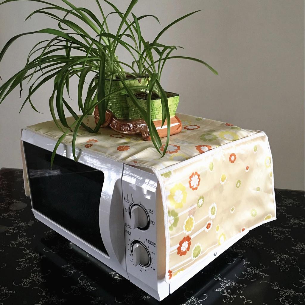 1Pc 35*100Cm Microwave Oven Dustproof Satin Cover With Storage Side Pockets Dust Cloth Household Printed Cover Modern Top Cover