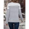 Women's Spring and Autumn New Fashion Versatile Striped Contrast Button Casual Long-sleeved T-shirt