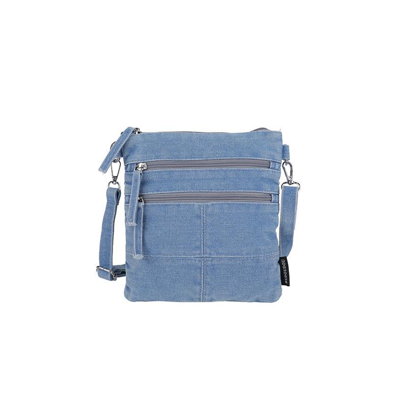 Джинсовая сумка Многослойная сумка через плечо Для поездок на работу Кросс-боди Маленькая квадратная сумка светло-синий