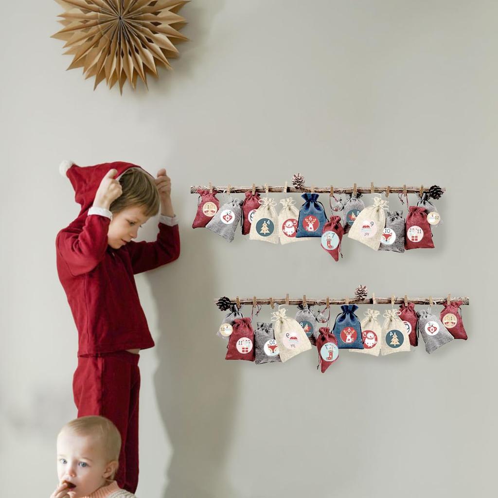 iikuru Advent Calendar Kit Christmas Small Small Advent Christmas Tapestry Set, Tree, Bag, Decorations, Ornaments, Garland, (YA181)