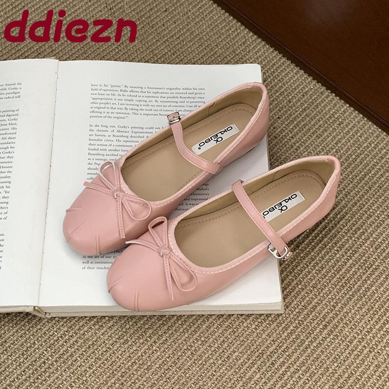 Fashion Pink Fashion Buckle Strap Women Mary Flats Shoes Female Butterfly-Knot Footwear Round Toe Ladies Flats Shallow Shoes Lady