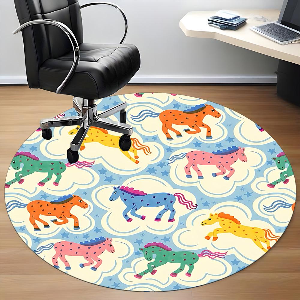 1pc Horse Pattern Office Round Rug, Non-slip, Soft and Durable Office Rug for Interior Decoration, Perfect for Office, Beautiful Decoration yy26032304