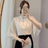 Summer Chinese Style Frog Button Design Fashion Versatile Short Sleeve Shirt for Women Casual Chic Blouse