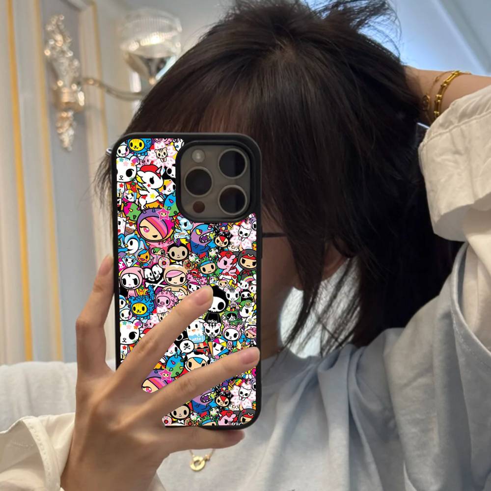 Japan T-Tokidokis Black Silicone Hard Plastic Phone Case For Iphone 17 Air 16 15 14 13 12 11 Pro Max PC+TPU Case
