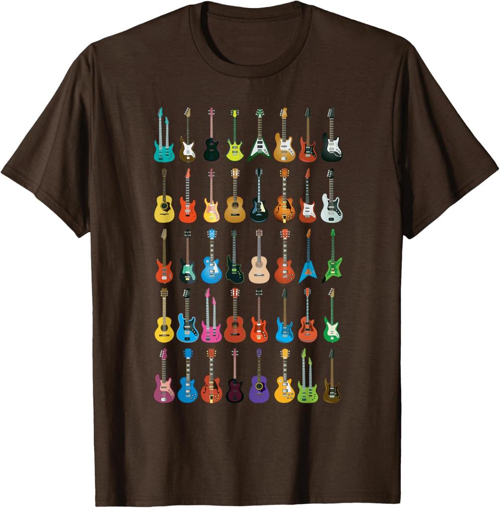Guitar Collection Graphic Tee Music Lover Gift Short Sleeve Casual Cotton T-Shirt for Men