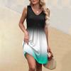Women's Summer V-neck Casual Beach Vacation Style Gradient Sleeveless Patchwork Dresses