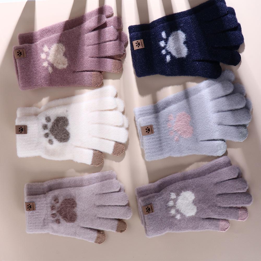Cat Paw Love Plus Velvet Elastic Driving Gloves Female Gloves Wool Mittens  Gloves