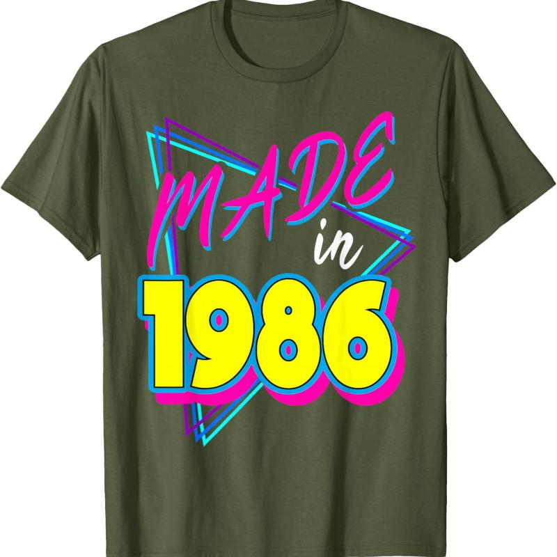 Made in 1986 35th Birthday Retro 35 Years Old 80s Vintage Crewneck TShirt Regular Short Sleeve Casual Printed Tshirt Tops