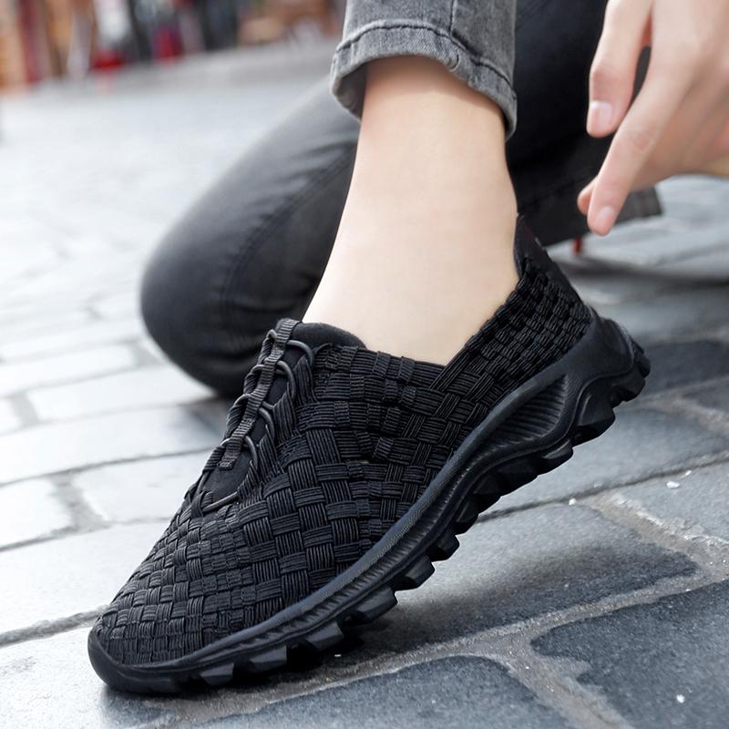 Summer Black Handmade Braid Beach Shoes Women Slip on Plus Size Casual Espadrilles Breathable Sneakers