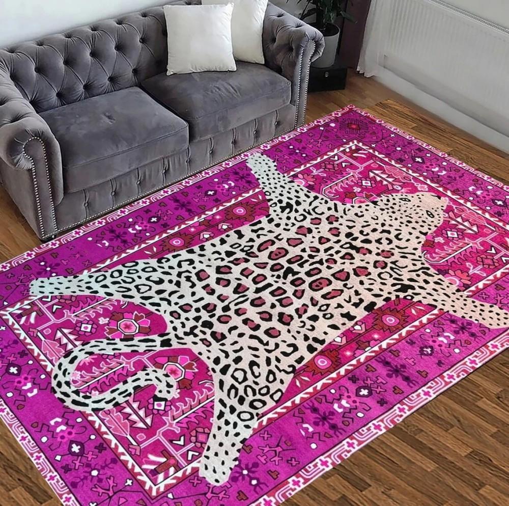 Leopard Pattern Rug Red Animal Print Rug for Living Room and Offices Washable Carpet Living Room Bedroom Decor Rug Anti-Slip Mat