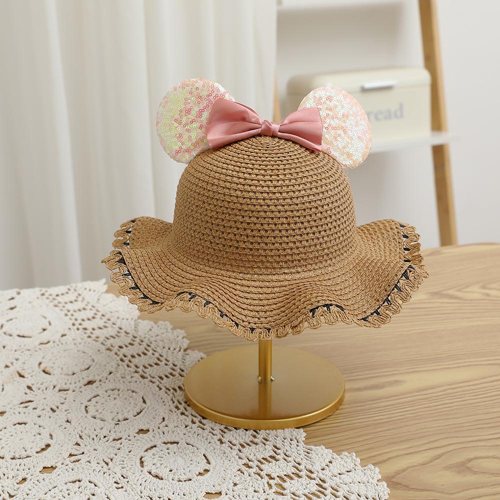 New Arrival Straw Hat And Bag Set For Girls Kids Fashion Summer Bow Lovely Princess Sun Cap Outdoor Cartoon Beach Waved Hats