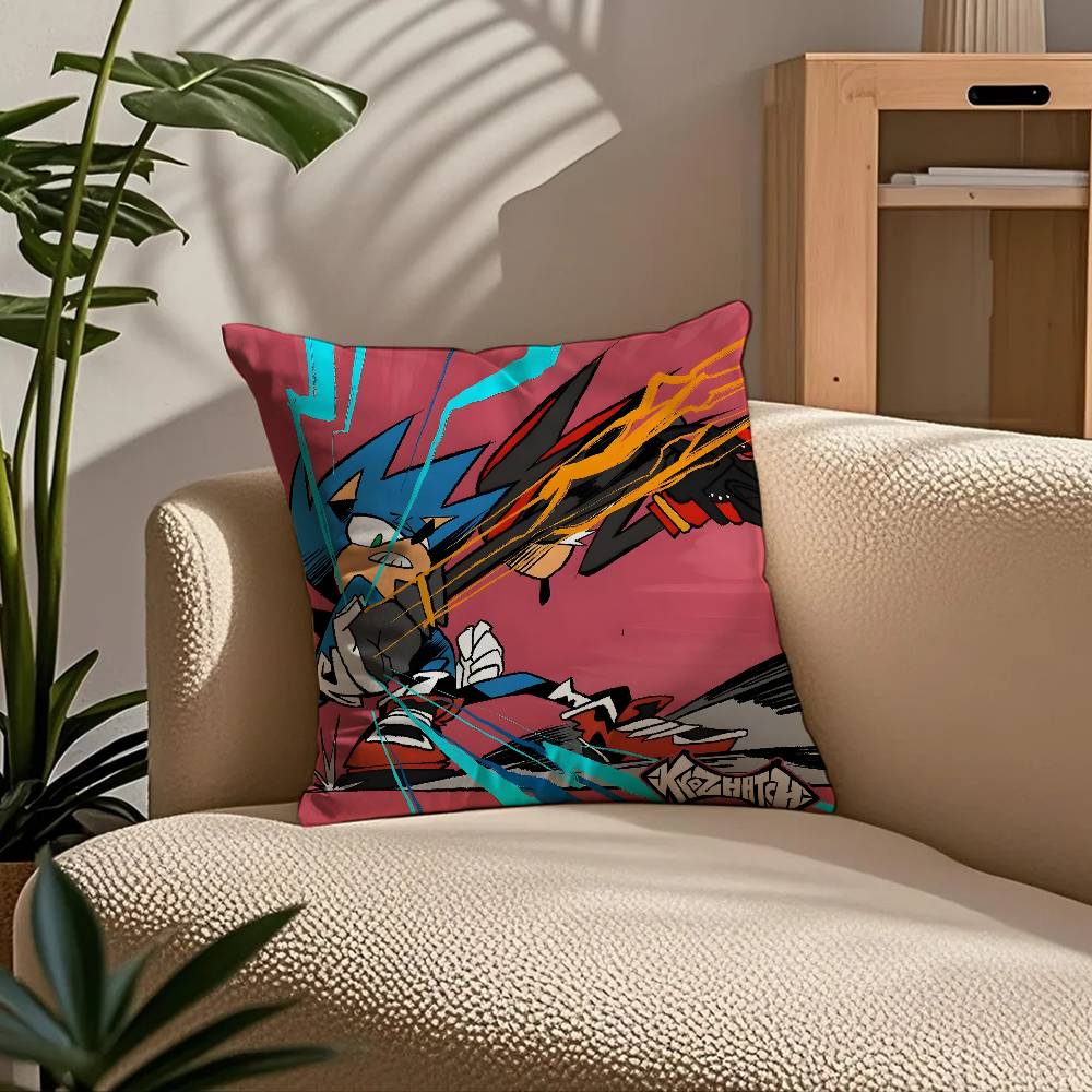 Anime S-Sonic the H-Hedgehog Pillow Case Comfort Sofa Bed Silky Elegant Invisible Zipper Custom Decorative Cushion Cover