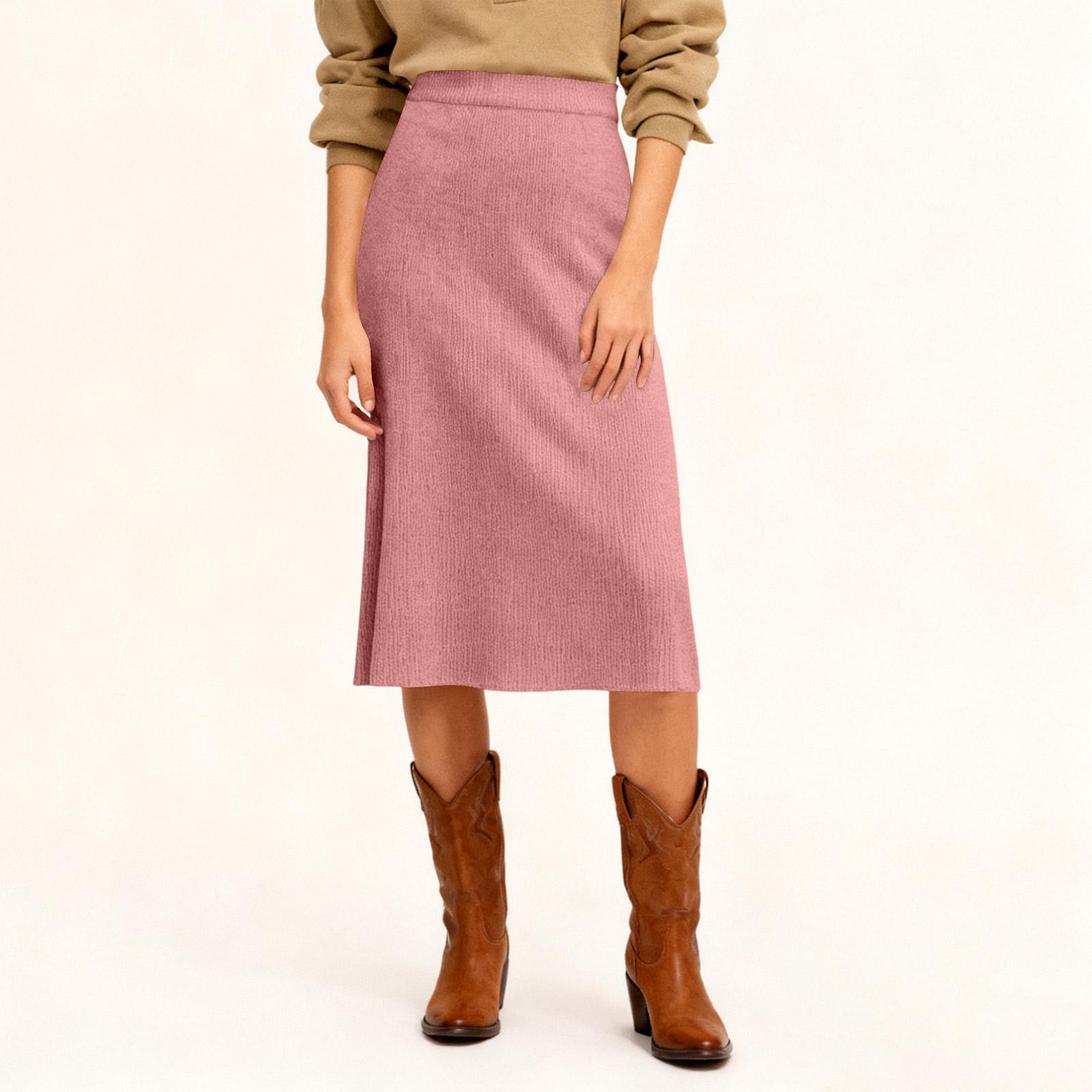 

Women Casual High Elastic Waist Slimming Lady Tight Long Solid Skirt XL розовый