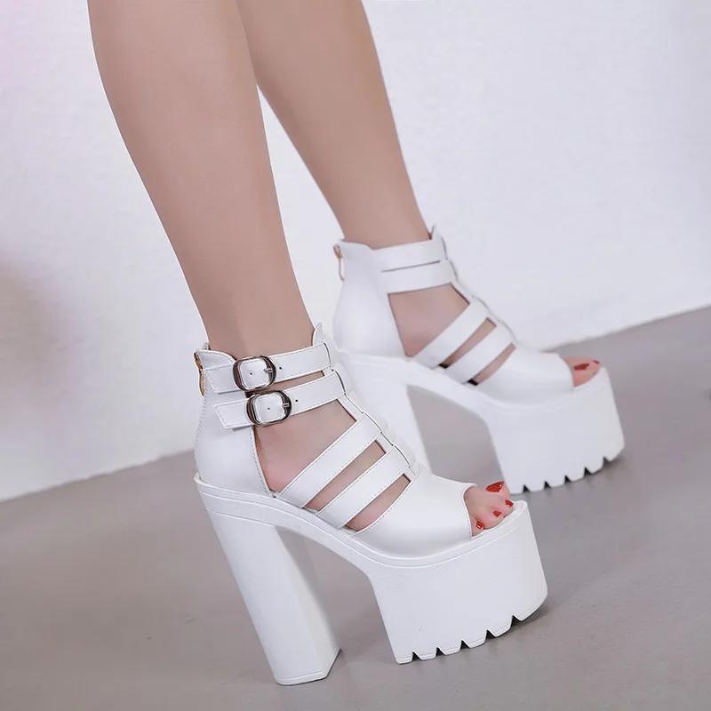 Fashion Women's Sandals 15CM High Heel Sexy Fashion Waterproof Platform Buckle Zipper Breathable Nightclub Party Casual Shoes