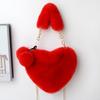Trendy Ladies Plush Love Heart Shaped  Fashionable Solid Color Soft Comfortable Purses Popular Women Hand Bags