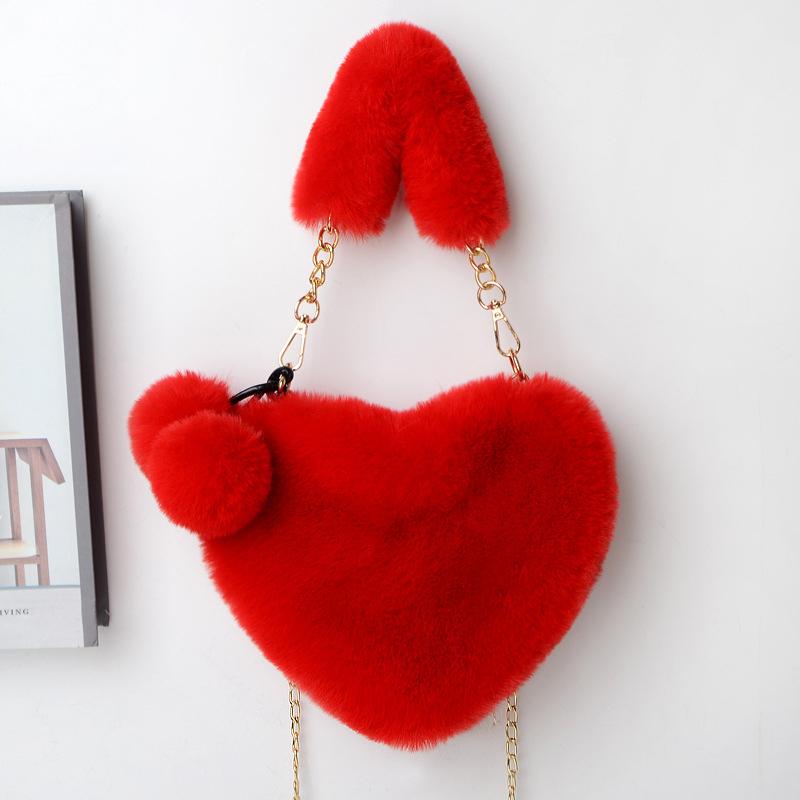Trendy Ladies Plush Love Heart Shaped Fashionable Solid Color Soft Comfortable Purses Popular Women Hand Bags