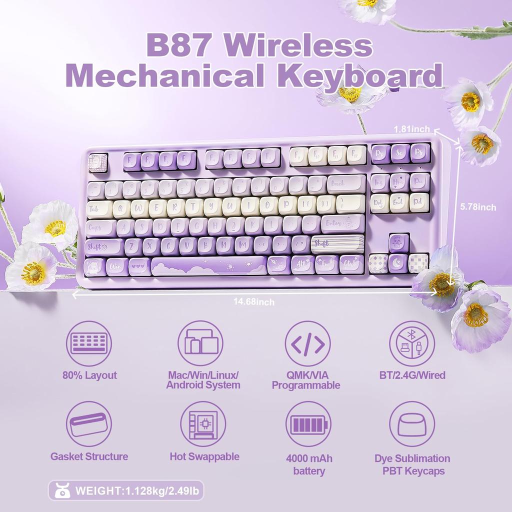 [YUNZII] B87 Purple Keyboard Milk Switch – keyboard