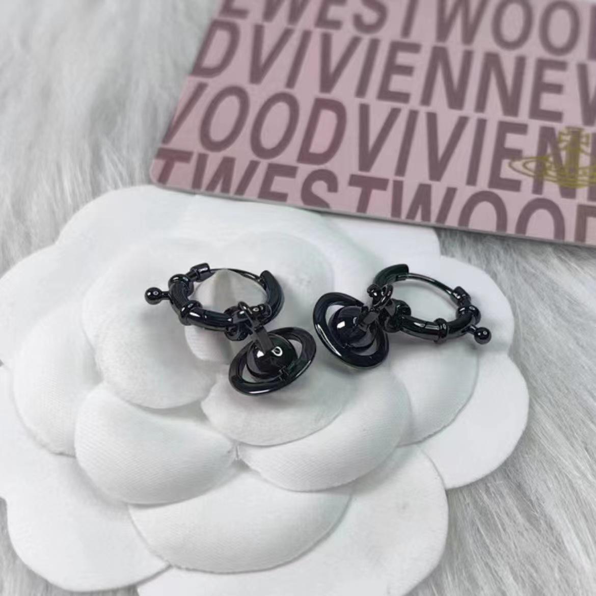 Серьги-подвески «Императрица-вдова Сатурн»: Ретро 3D Мини-Планета Дизайн для Женщин и Мужчин, В Наличии чёрный