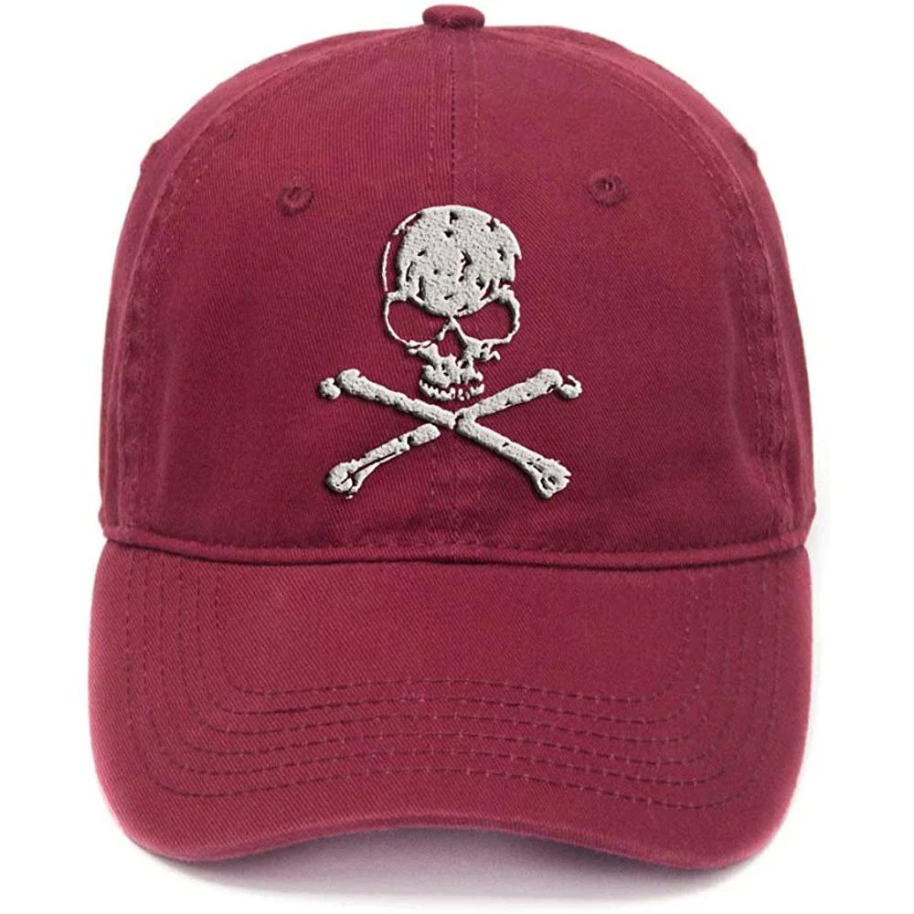 Lyprerazy Flock Printing Skull and Crossbones  Badass Washed Cotton Adjustable Unisex Women Unisex Hip Hop Cool Baseball Cap