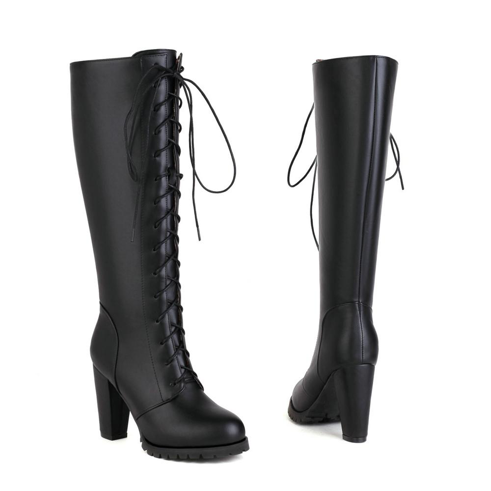 

Жіночі високі шнуровані чоботи на блискавці збоку Модні зимові чоботи для жінок Лоліта Косплей Принцеса Рожевий Червоний Білий 34 чорний