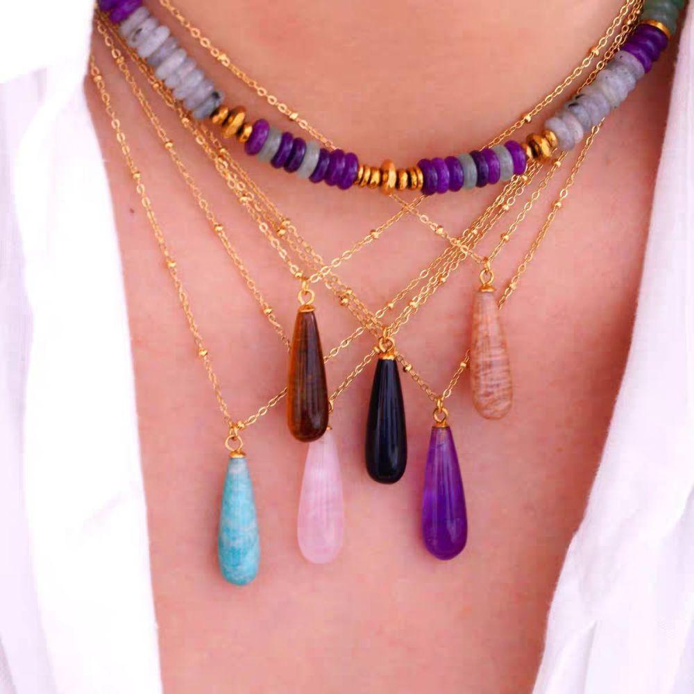 Natural Colorful Stone Necklace Vintage Women Choker Neck Jewelry Waterdrop Pendant Necklace  Women