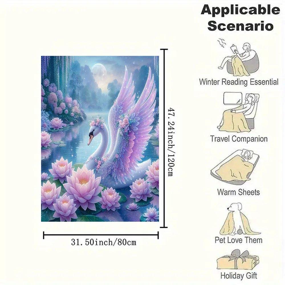 Enchanted Swan Fantasy Wall Art PrintBlanket Flannel Throw Blanket for Sofa, Bed, Travel, Camping, Office, Couch, Chair, And Bed Gift for Ch