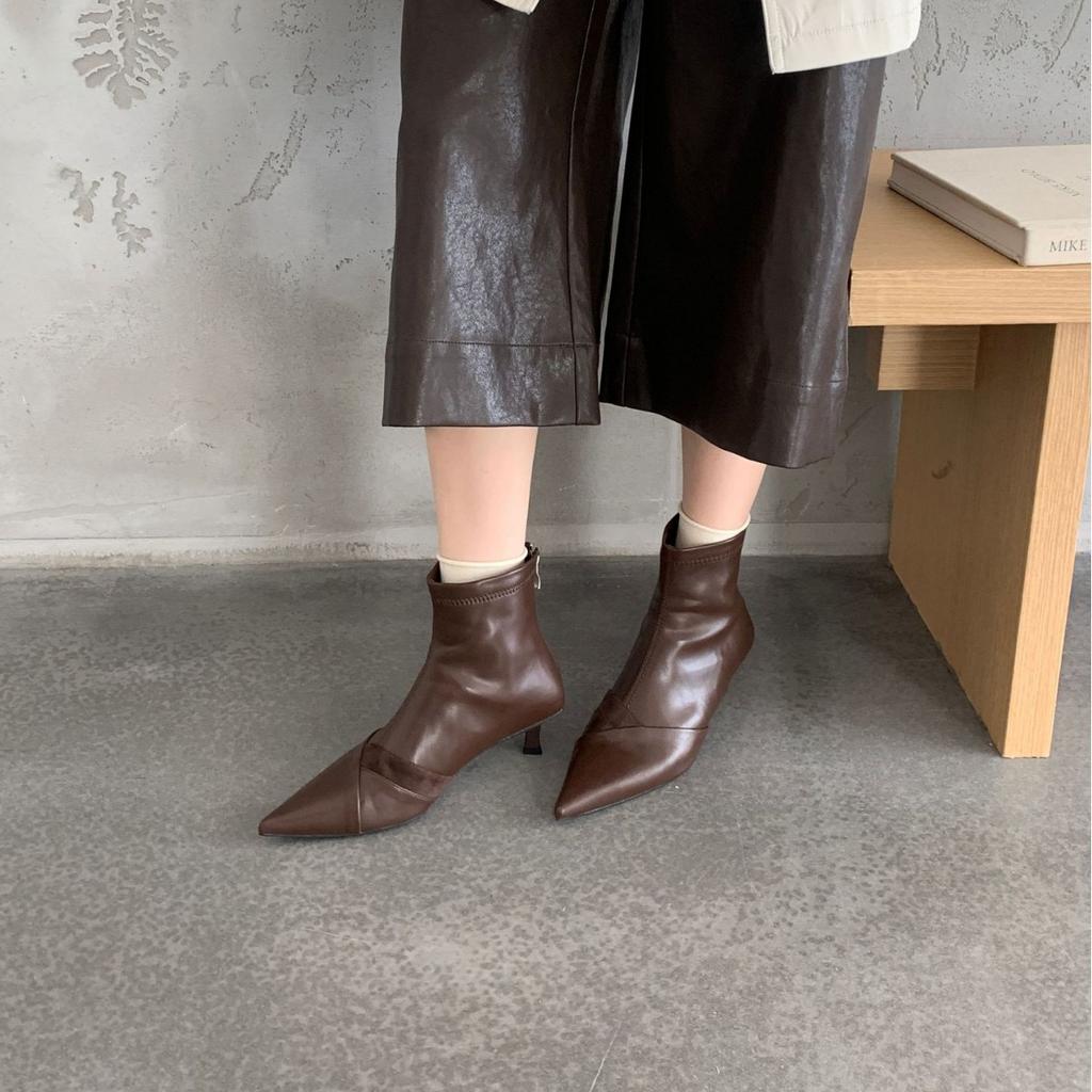 2025 New Autumn Pointed Stiletto Stitching Suede Rear Zipper Martin Fashion Chelsea Women's Boots