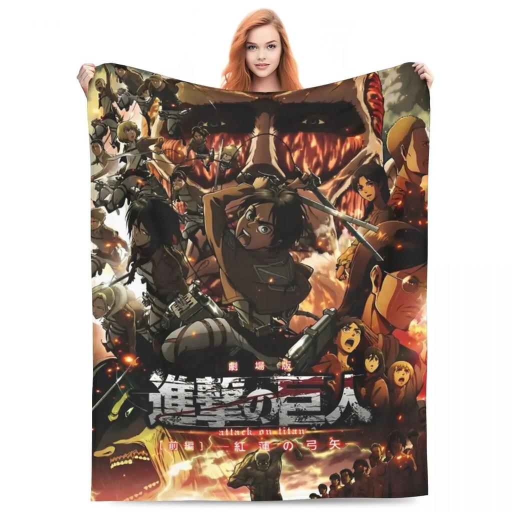 Attack On Titan Anime Manga Fleece Throw Blankets Action Blanket for Bedding Travel Lightweight Thin Bedroom Quilt