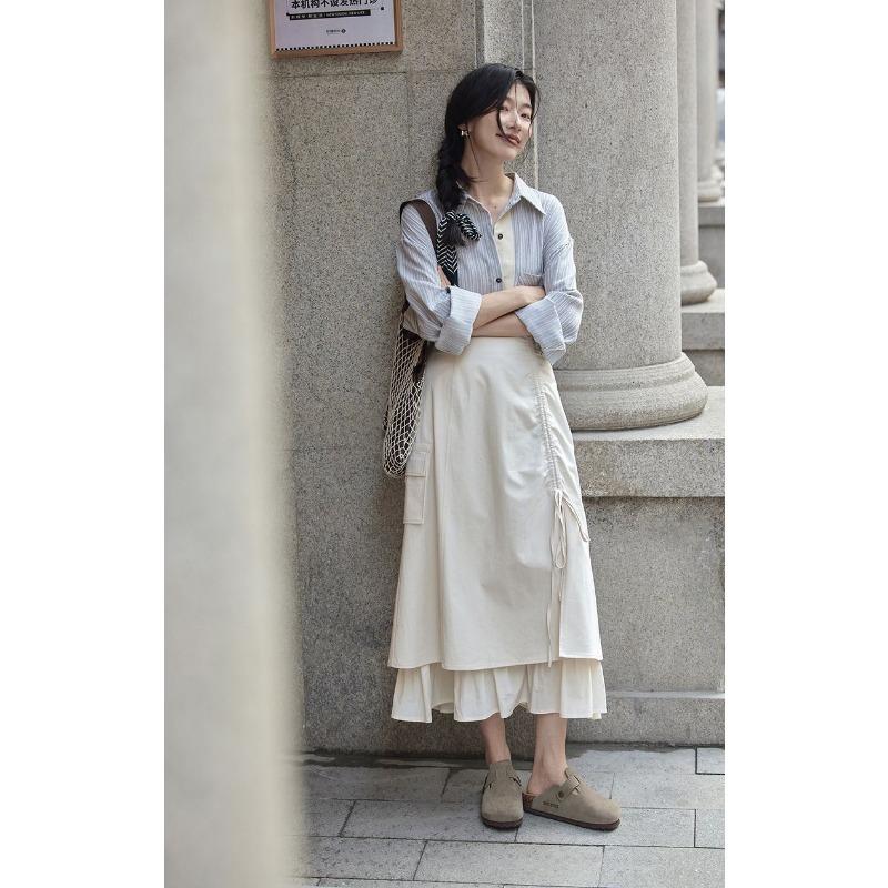 Striped Long-sleeved Shirt Jacket for Women Autumn New Loose Casual Lapel Shirt