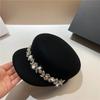 Chic Elegant Winter Wool Felt Luxury Large Shiny Rhinestone Flowers Chain Lady Octagonal Hat Women Visors Cap