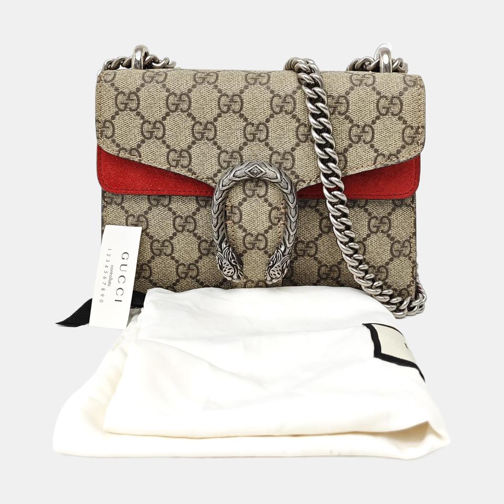 [Pre-Owned] Dionysus Textured Tiger Head Spur Buckle Logo Print Canvas And Suede Chain Shoulder Bag - Very Good #NBUAVU