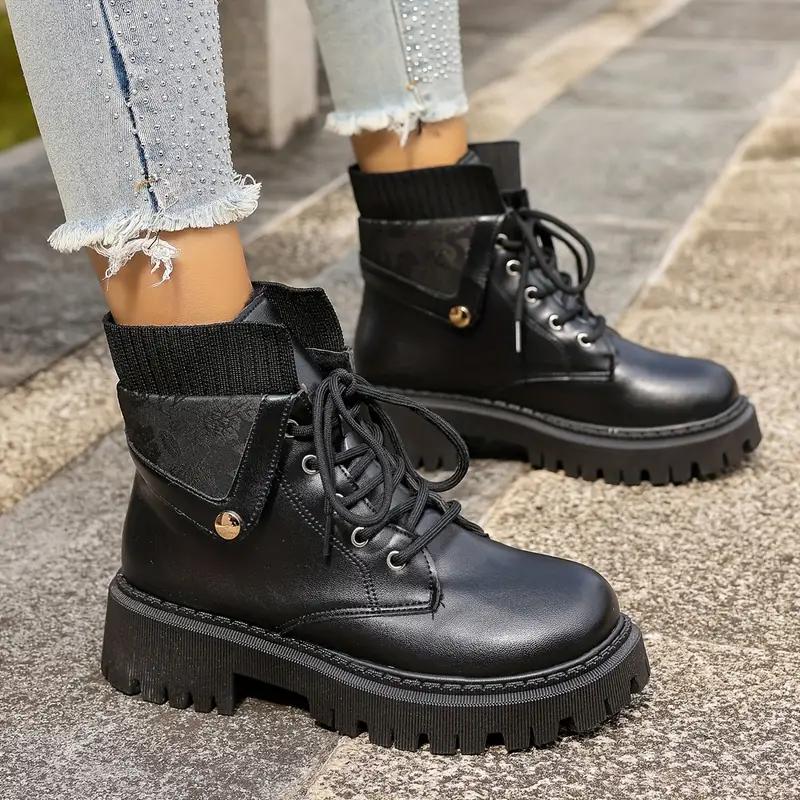 2025 Herbst/Winter Neue Britische Stil Damen Schnürung Kurze Stiefel mit Höhenverstellung und Schlankmachendem Aussehen
