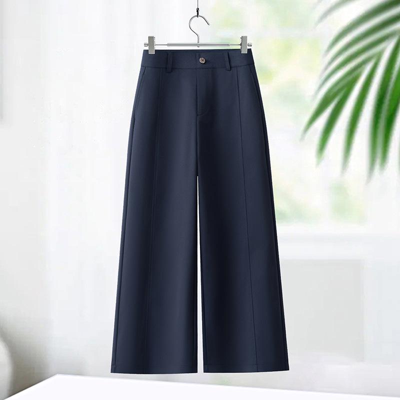

High-End Women s Navy Wide-Leg Cropped Suit Pants, High-Waisted, Casual Straight-Leg, New Spring/Autumn 2026 Style. 31/3XL (135-145 lbs) темно-синий