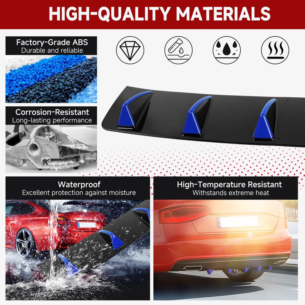Universal Black Blue Red Shark Fin Three-Section Car Rear Bumper Lip 5-Fin Diffuser Universal Spoiler A Body Kit For Honda