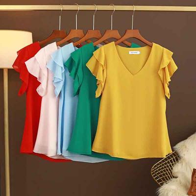 Large Size Summer Dress Short Sleeve V-Neck Chiffon Top T-Shirt Ladies Loose All-match Small Shirt
