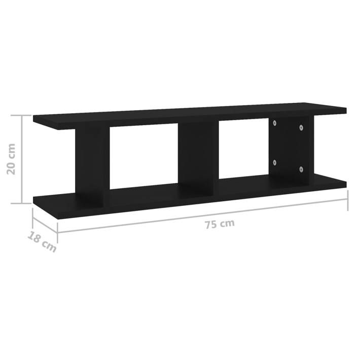 VidaXL Wall Shelves 2 Pcs Black 75x18x20 Cm Engineered Wood 807188