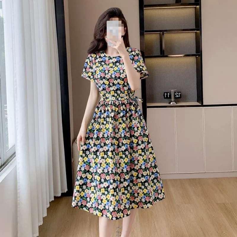 Chic Slimming Floral Mid-length Dress - Summer 2026 2XL чёрный