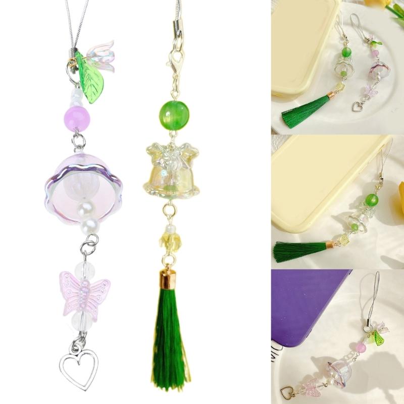 Flower Wind Chime Pendant Phone Charm Hangings Rope Cute Phone Chain Strap Bag Decoration Lanyard Keychain Accessories